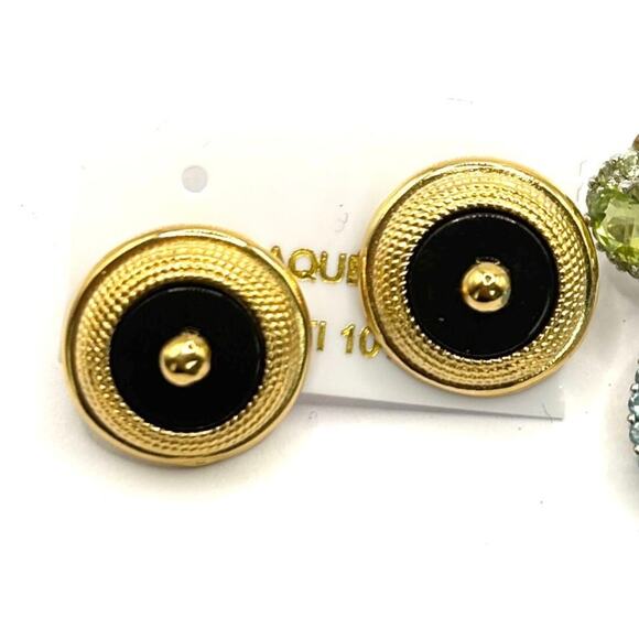 Vintage Gold & Black Onyx Button Earrings - Picture 2 of 2